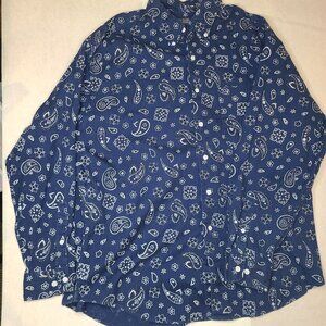 Mens’s Paisley Long Sleeve Casual Button-Down Shirt by Land’s End Size L - Preow